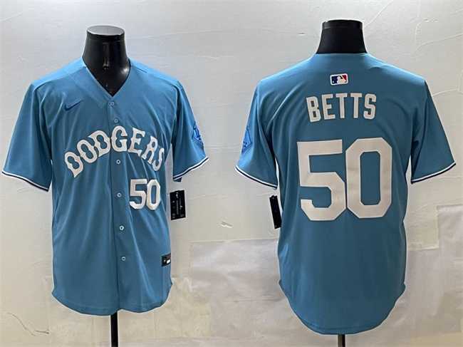 Men%27s Los Angeles Dodgers #50 Mookie Betts Light Blue Limited Stitched Jersey->los angeles dodgers->MLB Jersey